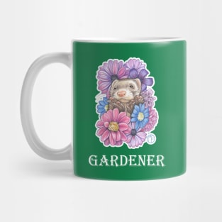 Ferret And Flowers - Gardener - White Outlined Version Mug